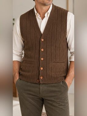 Vintage Chess King Men’s 100% Shetland Wool Sweater Vest Brown M Button Front